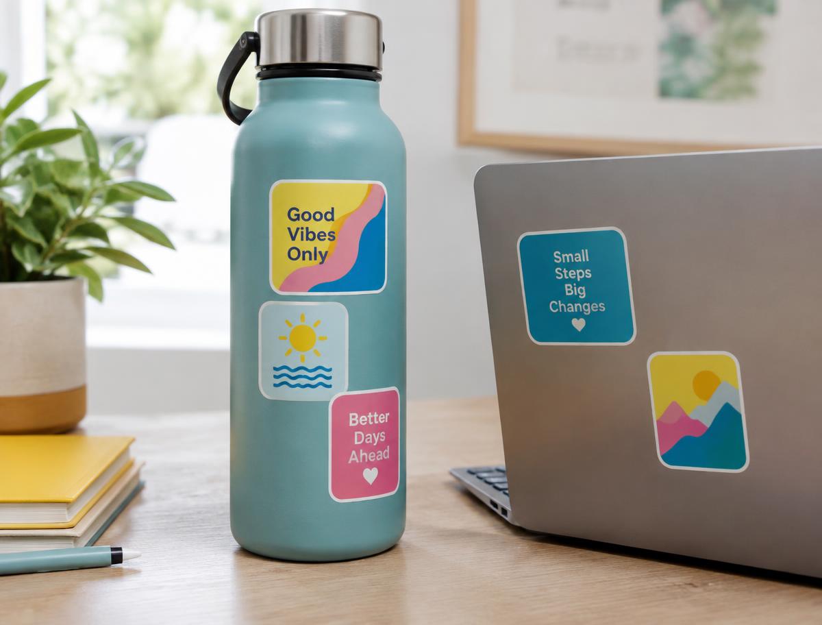 Voorbeeld: stickers met afgeronde hoeken in gebruik